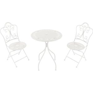 AXI Marilou 3-delige Mozaïek Bistroset Romantisch Wit | Bistro Set met tafel & 2 stoelen | Balkonset van metaal & Mozaïek design