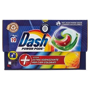 Dash Power Pods wasmiddel in capsules, 19 wasbeurten, extra desinfecterende werking voor gekleurde was, tegen vuil en bacteriën, effectief ook bij kou en in korte cycli