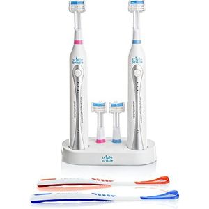 Triple Bristle Sonic Duo elektrische tandenborstel voor gezinnen en koppels (tandenborstels en dubbele oplaadbare standaard en 4 opzetborstels) Inhoud: 2 stuks