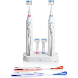 Triple Bristle Sonic Duo elektrische tandenborstel voor gezinnen en koppels (tandenborstels en dubbele oplaadbare standaard en 4 opzetborstels) Inhoud: 2 stuks