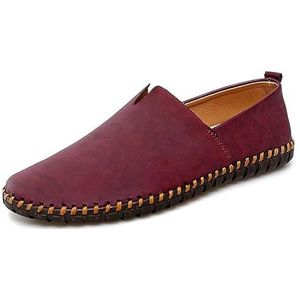 Comodish Mens Loafers Vegan Leather Stitching Details Smoking Shoes Flat Heel Comfortable Anti-slip Party Walking Slip On (Color : Red, Size : 45.5 EU)
