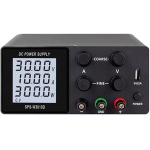 Tafelvoeding van laboratoriumkwaliteit, Instelbare DC-voeding 30V 10A LCD-scherm Bescherm ogen USB Digital Lab Bench Voltage Regulator Switch Eenvoudig in te stellen en te gebruiken(SPS-W3010D Black)