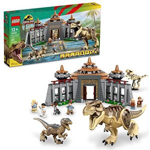 LEGO Jurassic Park bezoekerscentrum: T. rex & Raptor Attack 76961 bouwbaar dinosaurusspeelgoed, cadeau voor tieners en kinderen vanaf 12 jaar, inclusief een Dino skeletfiguur, 6 minifiguren en meer