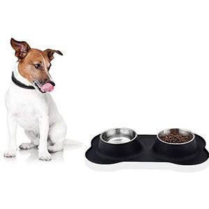 YABAISHI Pet Silicone Bone Bowl RVS Hond Pot Pet Drink water om te eten Voedsel for tweeërlei gebruik Bowl (Color : Black)