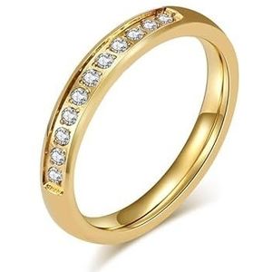 Niche forTitanium stalen sieraden vacuüm gegalvaniseerde paarse diamant ingelegde damesring trouwring alternatieve handsieraden (Color : Golden, Size : 6#)