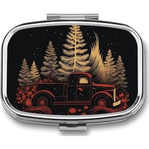 Draagbare medicijndoos, charmante bomen en vrachtwagens bedrukt mini rechthoek pillendoosje zak medicijndoos pillencontainer reizen juwelendoos pilhouder draagbare vitamine opbergdoos