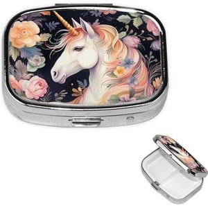 Pillendoosje met spiegel, kleine pillenorganizer, 2 compartimenten, bloemreispillendoos voor portemonnee of zak, draagbare pillencontainer, schattige medicijnorganizer