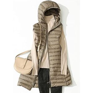 Damesvest Gewatteerd Vest,Lange Donsvest Dames Longline Puffer Gilet Met Capuchon, Dames Lange Mouwloze Donsjas Elegante Lichtgewicht Overgangsvest Gewatteerde Packable Gilet Voor Dames Meisjes Outd