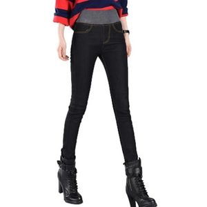 Dikke Fleece Gevoerde Jeans Vrouwen Hoge Taille Elastische Taille Potlood Broek Thermische Fleece Denim Broek (Color : Black, Size : XS)