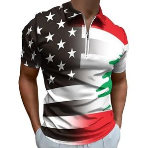 Zwart En Wit USA Libanon Vlag Half Zip-up Polo Shirts Voor Mannen Slim Fit Korte Mouw T-shirt Sneldrogende Golf Tops Tees 2XS