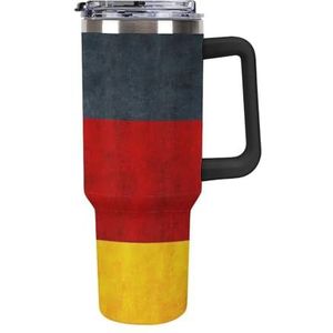 Duitse Vlag Grappige Reizen 40oz Tumbler met Handvat En Stro Geïsoleerde Rvs Mok Voor Water Ijs Koffie Auto Thuis Kantoor