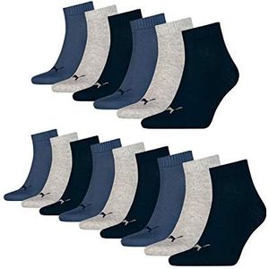PUMA 15 paar unisex quarter sokken sneaker mt. 35-49 voor dames heren voetjes, kleur: 532 - navy/grijs/nachtschaduw b, sokken & kousen: 43-46, 532, navy/grijs/nachtschaduw b, 43-46 EU
