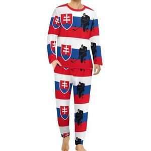 Slowakije met ijshockey comfortabele herenpyjama set ronde hals lange mouwen loungewear met zakken 4XL