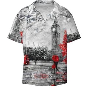 OdDdot Rood Londen Street Print Heren Button Down Shirt Korte Mouw Casual Shirt Voor Mannen Zomer Business Casual Jurk Shirt, Zwart, 3XL