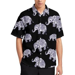 Blauwe bloemen olifant illustratie zomer heren shirts casual korte mouw button down blouse strand top met zak S