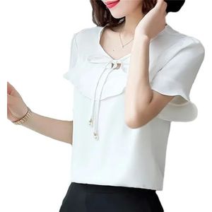 Dames zomer effen ronde hals korte mouwen pullover T-shirt vrouwen casual losse straat tops, Wit, XL
