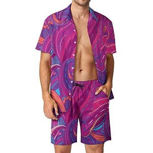 Bloemen Paisley Indiase mannen Hawaiiaanse bijpassende set 2-delige outfits button down shirts en shorts voor strandvakantie