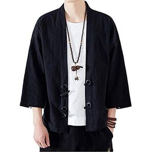 Heren Japan Happi Kimono Haori jas overgangsjas linnen jas, zwart, XS