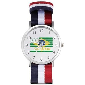 Braziliaanse Jiu-Jitsu Amerikaanse Vlag Automatisch Horloge voor Mannen Vrouwen Mode Quartz Horloge Armband Polshorloge voor Thuiskantoor