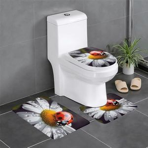 GeRRiT Lieveheersbeestje op madeliefje bloem bedrukt 3 stuk badkamer tapijten set badkamer matten