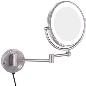 FJMMSJPVX Wandmake-up spiegel met vergroting, 360 graden draaibaar, aan beide zijden verlengbaar, geen boren nodig voor installatie (kleur: nikkel, maat: 10x)