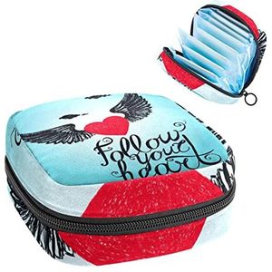 Periode Pouch, draagbare tampon opbergtas voor maandverband, volg je hart liefde vleugels, Meerkleurig, 4.7x6.6x6.6 in/12x17x17 cm