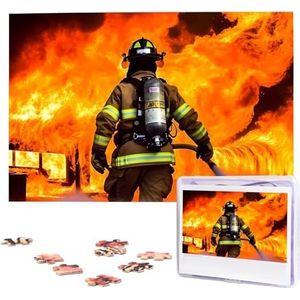 Brandweerman brandweerman vlampuzzels 1000 stuks gepersonaliseerde legpuzzels voor volwassenen gepersonaliseerde foto met opbergtas puzzel houten foto's puzzel voor familie woondecoratie (74,9 cm x 50