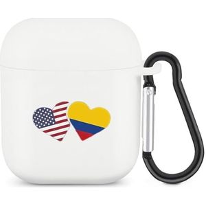 Amerikaanse Colombia Vlag Hart Leuke Case Voor AirPods 2&1 Shockproof Beschermende Hoofdtelefoon Gevallen Cover Met Sleutelhanger Voor Mannen Vrouwen