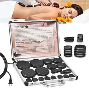 Elektrische Hot Stone Massage Set, Basalt Hot Stones Set Hot Rocks Massage Stones Kit met Heater Box voor Professional of Home spa, Ontspannen, Heling, Pijnverlichting (18 stuks)