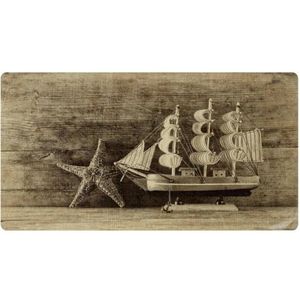 VAPOKF Vintage houten zeilboot zeester keuken mat, antislip wasbaar vloertapijt, absorberende keuken matten loper tapijten voor keuken, hal, wasruimte