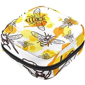 Bee Honingraat Patroon Maandverband Opbergtas Menstruatie Pad Tas Draagbare Menstruatie Cup Pouch met Rits voor Tiener Meisjes Vrouwen Dames