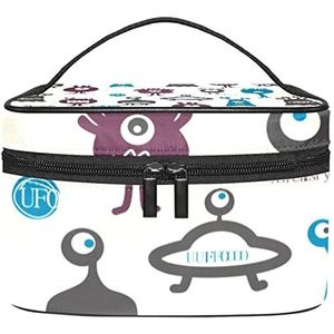 Retro Grappige Cartoon Monster Alien Patroon Make-up Organizer Tas, Reizen Make-up Tas Organizer Case Draagbare Cosmetische Tas voor Vrouwen en Meisjes Toiletartikelen, Meerkleurig, 22.5x15x13.8cm/8.9x5.9x5.4in