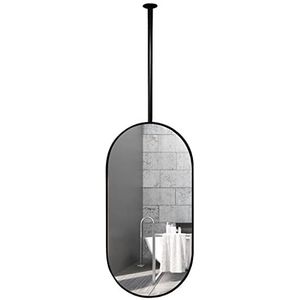 Nordic ovale plafond hangende spiegel (boom kan worden aangepast), voor badkamer wasruimte scheren plafond gemonteerde spiegel zwart metalen frame winkel hotel ingang decoratieve spiegel