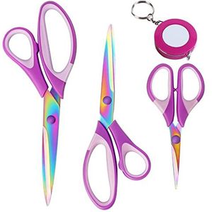 AnMelon Schaar, titanium mes soft-grip schaar, set van 3 scharen voor kantoor, thuis, school en kleermaker. (paars)
