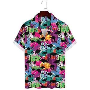 Schilderij Flamingo Silhouet Heren Hawaiiaanse Shirts Korte Mouw Guayabera Shirt Casual Strand Shirt Zomer T-shirts XL