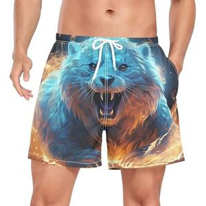 Cartoon Baby Bever Animal Men's Swim Trunks Shorts Sneldrogend met Zakken, Leuke mode, L