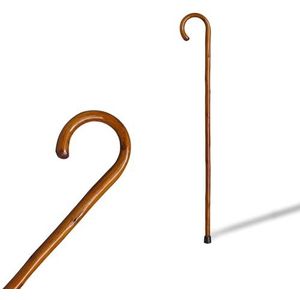 Wandelstok van kastanjehout, 92 cm, met gebogen handvat en rubberen voet, Baton voor ouderen (560)