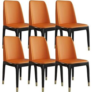 GEIRONV Lederen keukenstoelen set van 6, modern wonen eetkamer accent stoelen met beukenhouten poten for thuis commerciële restaurants Eetstoelen (Color : Orange, Size : Black gold feet)
