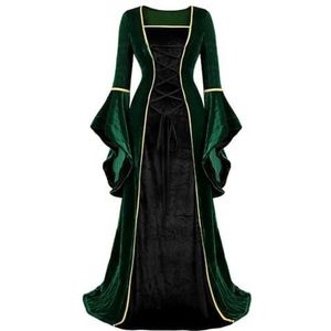 Dames Renaissance Ierse Deluxe Fluwelen Jurk Victoriaanse Middeleeuwse Lange Jurk Retro Fancy Gown Halloween Cosplay Kostuum Grote Maat-groen zwart-M