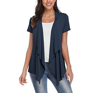 Dames Elegante Solide Onregelmatige Cardigan Outfits Korte Mouwen Open Voorkant Gebreide Vesten(S, Marineblauw)