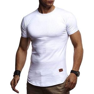 Leif Nelson Zomer-T-shirt voor heren met ronde hals, slimfit, katoenaandeel, cool wit zwart basic heren-T-shirt, korte mouwen, lang, LN8294, wit, XXL