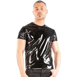 PVC korte mouw ronde hals heren t-shirt top - zwart maat S M L XL | Sexy Fetish