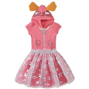 Paw Patrol Nickelodeon Cosplay jurk met capuchon voor meisjes, tule jurk met oren voor baby, peuter en grote kinderen, roze/oranje, 12 maanden