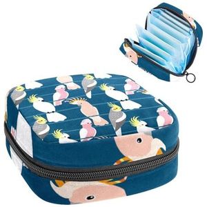 Maandverband Opbergtas, Menstruatiecup Pouch Tampon Bag, Menstruatie Pads Houder Organizer voor Vrouwen Meisjes, Cartoon Papegaaien