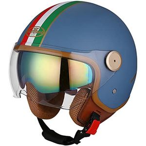 Retro Motorhelm Open Face Half Jet Helm, Voor Volwassen Mannen En Vrouwen Scooter Helm Met Vizier Bromfiets Helm DOT/ECE Goedgekeurd F,M 58-59CM