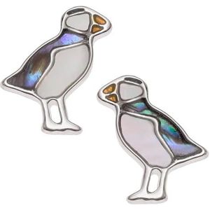 Lucky Paua Shell Puffin Oorknopjes, Rhodium verguld, Geen edelsteen