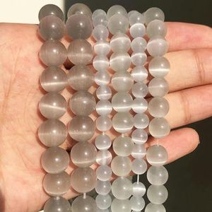 Natuursteen Roze Witte Maansteen Cat Eye Kralen Voor Sieraden Maken Gladde Losse Spacer Kralen Opaal Diy Charm Armbanden Ketting-Zilver Champagne-8mm 46pcs kralen