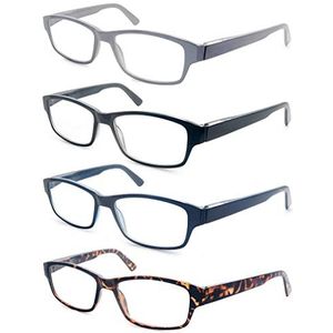 HEEYYOK Leesbril Heren Grote Rechthoekige Lezers Bril +3.00 Voor Mannen met Grote Hoofden Stevig Frame Comfortabele & Brede Fit 4 Pack