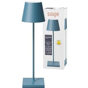 SIGOR Nuindie - dimbare led-tafellamp op batterijen voor binnen en buiten, IP54 spatwaterdicht, hoogte 38 cm, oplaadbaar met Easy Connect, 12 uur lichtduur, dolfijnblauw