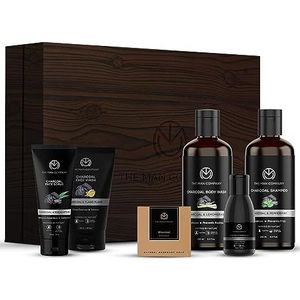 The Man Company Charcoal Grooming Kit with Body Wash, Shampoo, Face Scrub, Face Wash, Cleansing Gel, Solid Soap Bar, Combo Gift Set for Husband, Boyfriend, Set of 6
